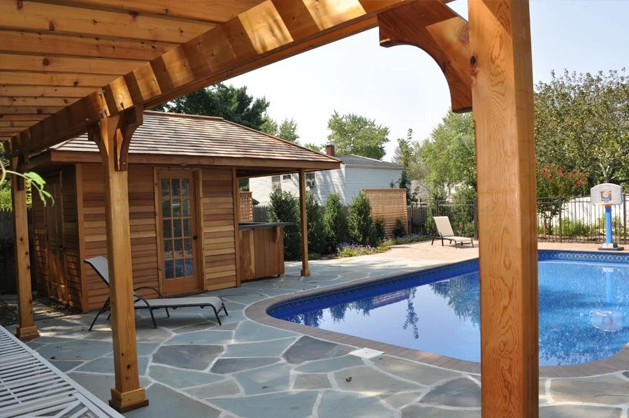 backyard pool and cabana